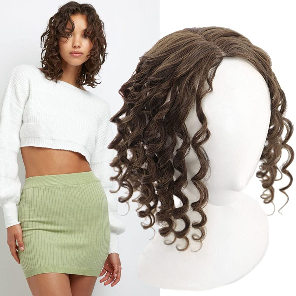 Unisex Black Loose Wavy Synthetic Hair Topper Clip In Hairpiece For Thinning Hair With Middle Part