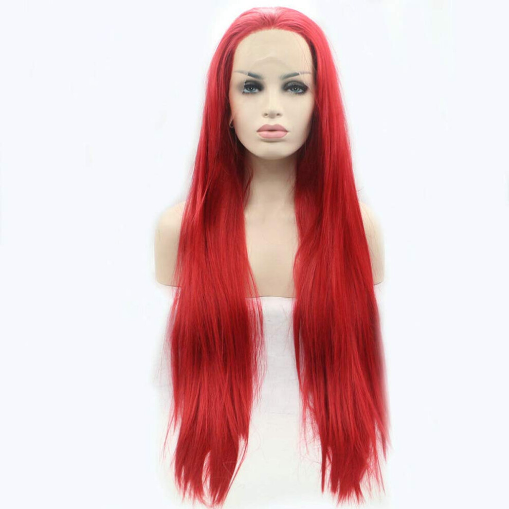 Long Straight Lace Front Synthetic Wig Natural HeatResistant Pink Hair for Women 24 Inch