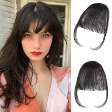 Clip in Bangs Natural Human Hair for Women, Heat Styling Friendly Soft Brown Black Hairpiece