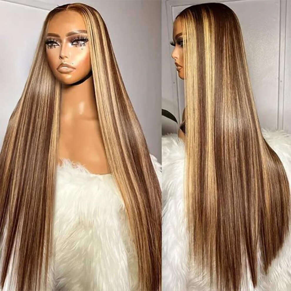 Unisex 34 Inch 13X6 Hd Lace Front Wig Human Hair 200 Density Ombre Honey Blonde Highlight Pre Plucked Natural Hairline