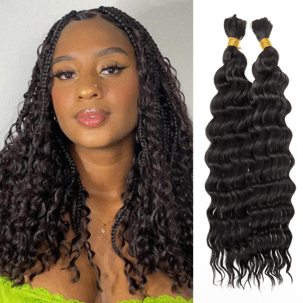 Boho Braiding Hair 1B/27 14 Inch Deep Wave Bulk Extensions for Knotless Braids, Soft Tangle Curly Texture