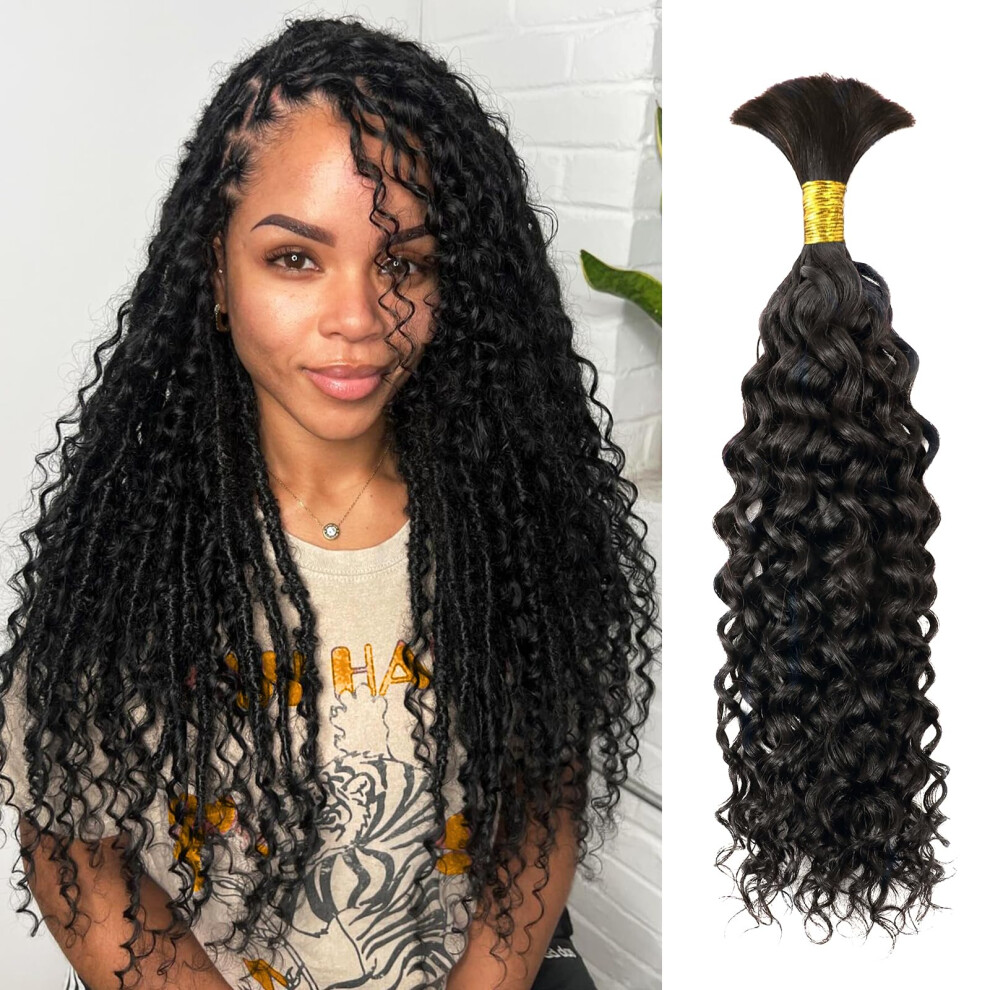 Water Wave Human Braiding Hair 20 Inch Deep Curly Virgin Brazilian Bulk Hair for Boho Braids Natural Black Bleach Dye Perm Ready