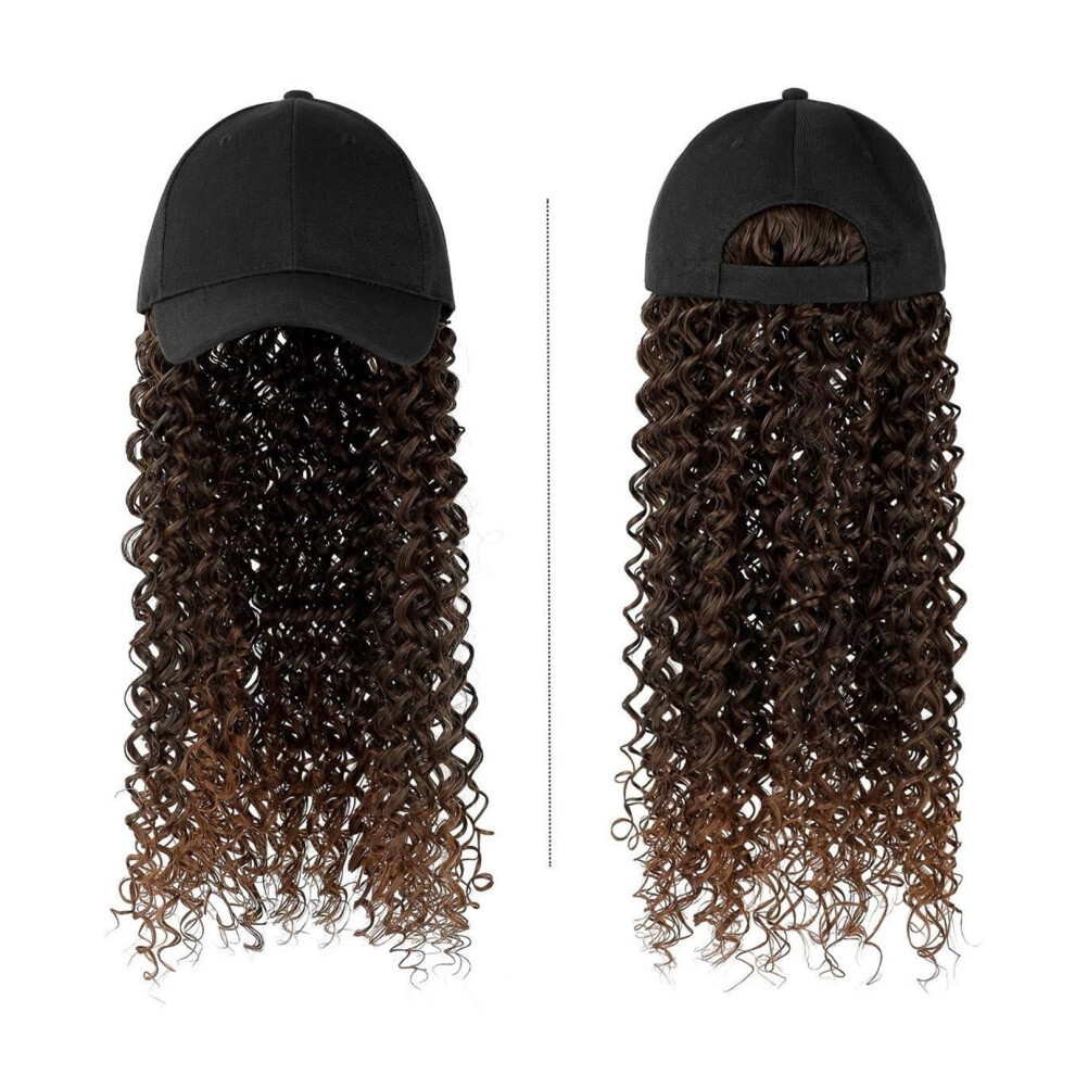 Wig Cap with Hair Baseball Cap Wig Synthetic Long Curly Natural Look Adjustable for Women F989