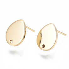 4 accesorii pentru cercei cu șurub, din alamă, cu buclă și placă plată, formă de lacrimă, fără nichel, placate cu aur de 18K, 12x10 mm,