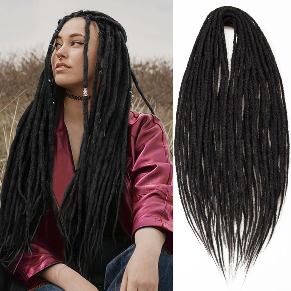 Unisex Black 24 Inch Crochet Dreadlock Extensions 0.6Cm Thin Synthetic Locs 1B Double Ended Handmade Hair For Women