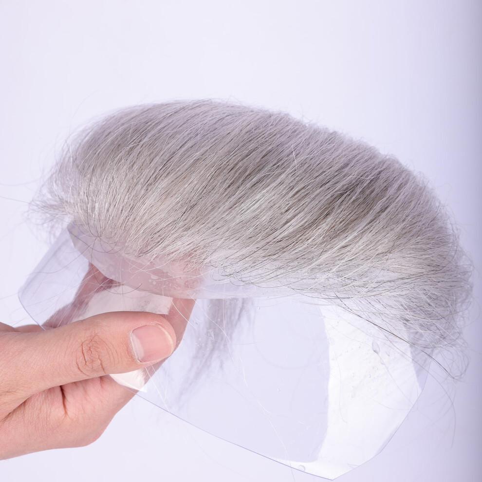 Unisex Mens Hair Toupee 100% Human Hair V Shape Thin Skin Topper Natural Hairline Pu Base 1.5X7 Inch