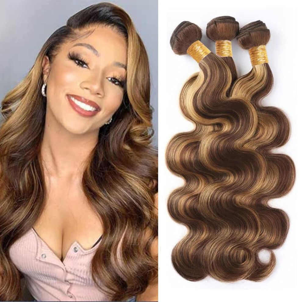 Unisex Black Brazilian Virgin Body Wave Hair Bundles P4/27 Highlight Blonde Unprocessed Human Extensions For Women