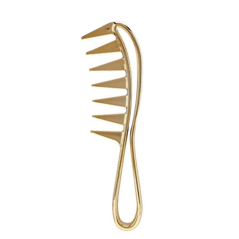 Unisex Gold Wide Tooth Detangling Comb For Curly And Thick Hair With Antistatic Design