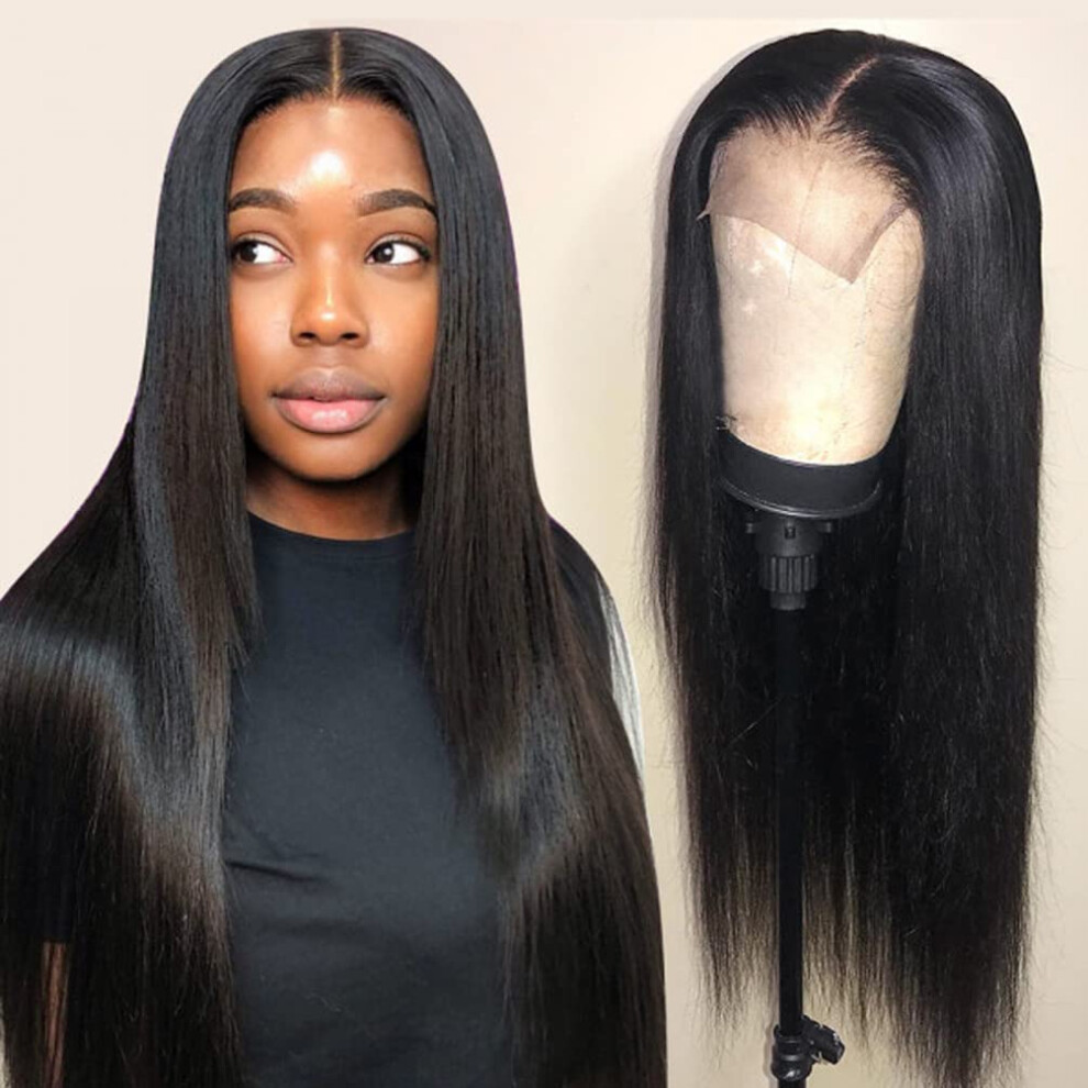 Unisex Black 5X5 Hd Lace Closure Human Hair Wig 180 Density Straight Glueless Pre Plucked Bleached Knots For Women 22 24 Inch