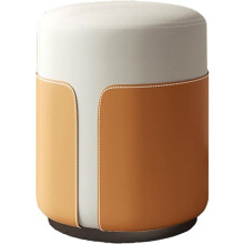 Round Ottoman Bench PU Leather Upholstery with Metal Base, Padded Footstool for Bedroom, Champagne 32x42cm