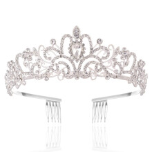 Crystal Tiara Princess Crown with Comb Elegant Silver Rhinestone for Wedding or Birthday Party