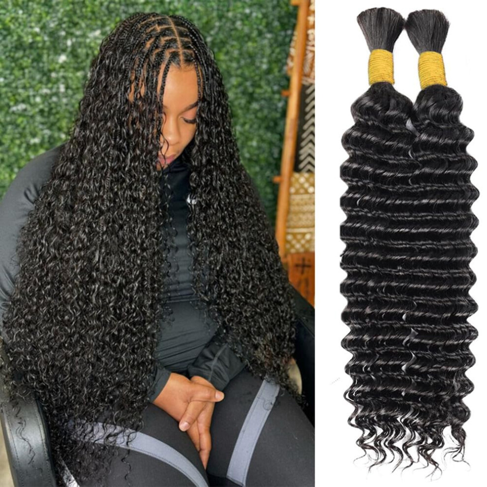 Unisex Boho Human Braiding Hair Deep Wave 100% Virgin Human Hair Bulk For Boho Knotless Braids 2 Bundles