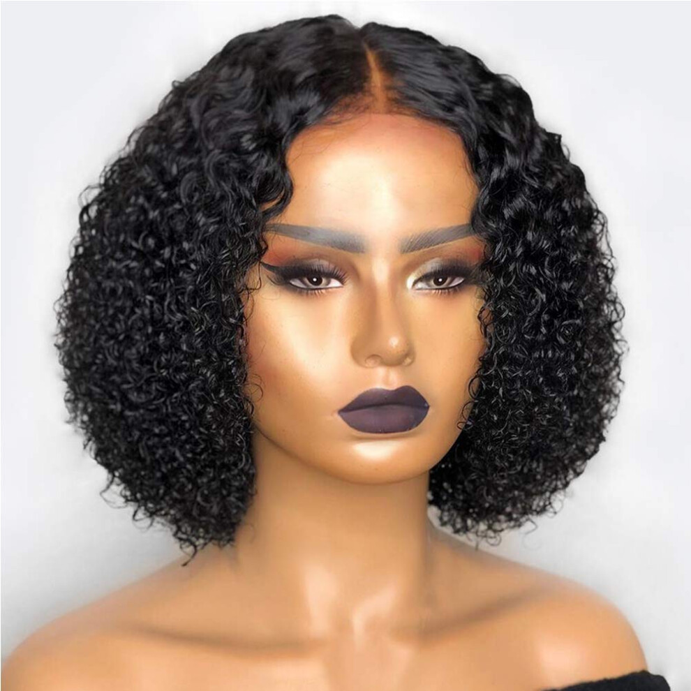 Unisex Kinky Curly Human Hair Wig 360 Transparent Lace Front Short Bob Glueless Pre Plucked Natural Hairline