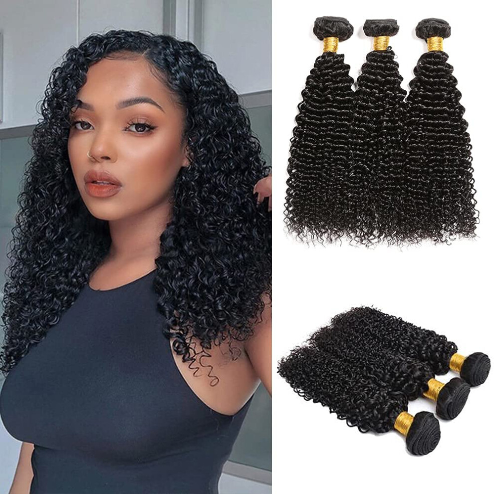 Unisex Brazilian Kinky Curly Human Hair Bundles 14 Inch 3 Pack 100% Unprocessed Virgin Extensions