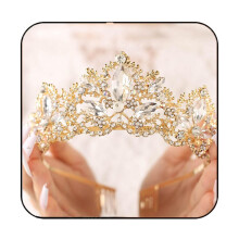 Gold Crystal Rhinestone Tiara Crown with Secure Combs and Matching Sash for Women and Girls