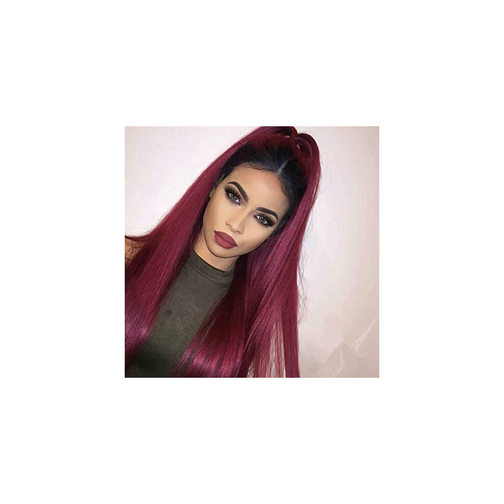 Straight Ombre Human Hair Lace Front Wig T1B/99J Color Pre Plucked Natural Hairline for Black Women