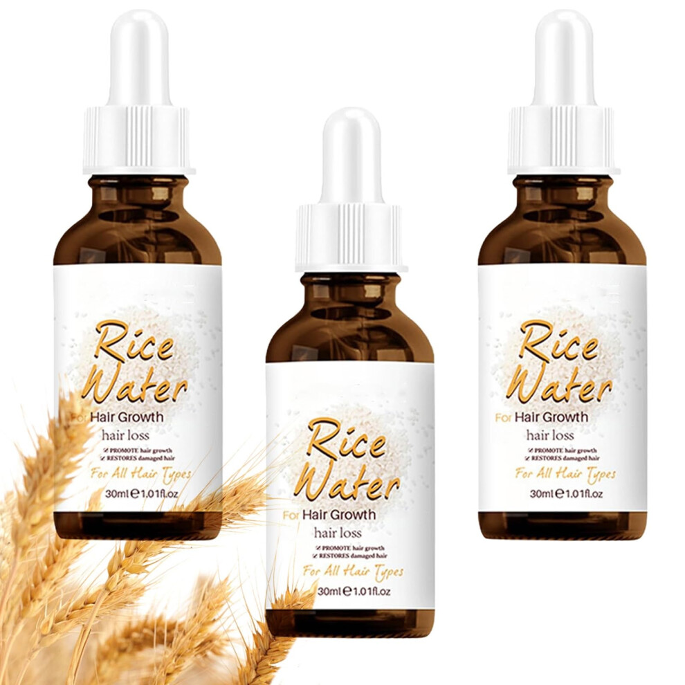 Rice Water Hair Growth Serum 3pcs 1.01oz Set, Lightweight NonGreasy Formula for Smooth Nourished Hair