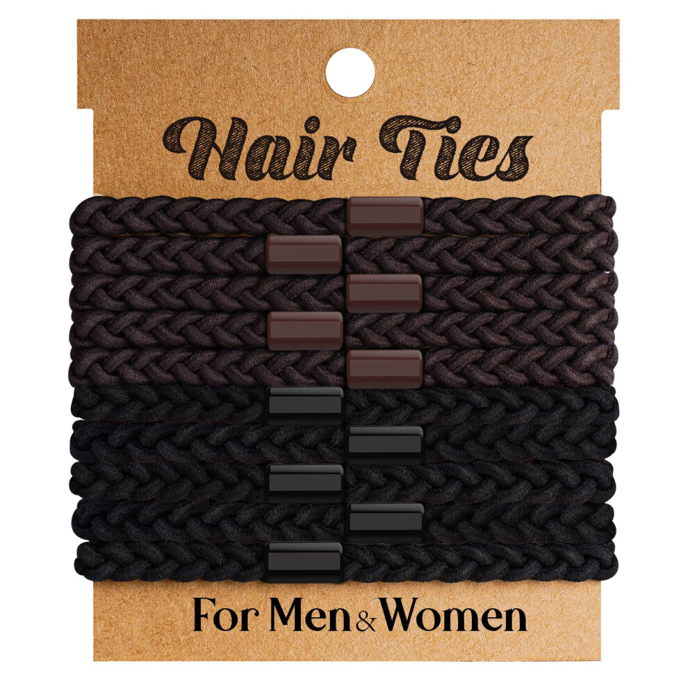 10pcs Men's Hair Ties for Thick Hair, Durable NoCrease Hair Bands for Buns and Ponytails