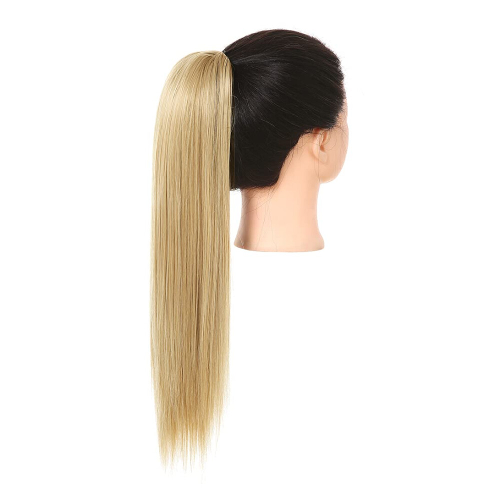 18 Inch Light Ash Blonde Straight Clip In Ponytail Extension Synthetic Hairpiece Heat Resistant