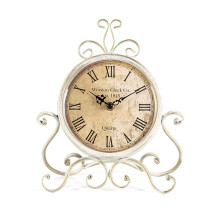 Retro Farmhouse Table Clock Silent Battery Operated with Roman Numerals for Living Room and Bedroom Decor White