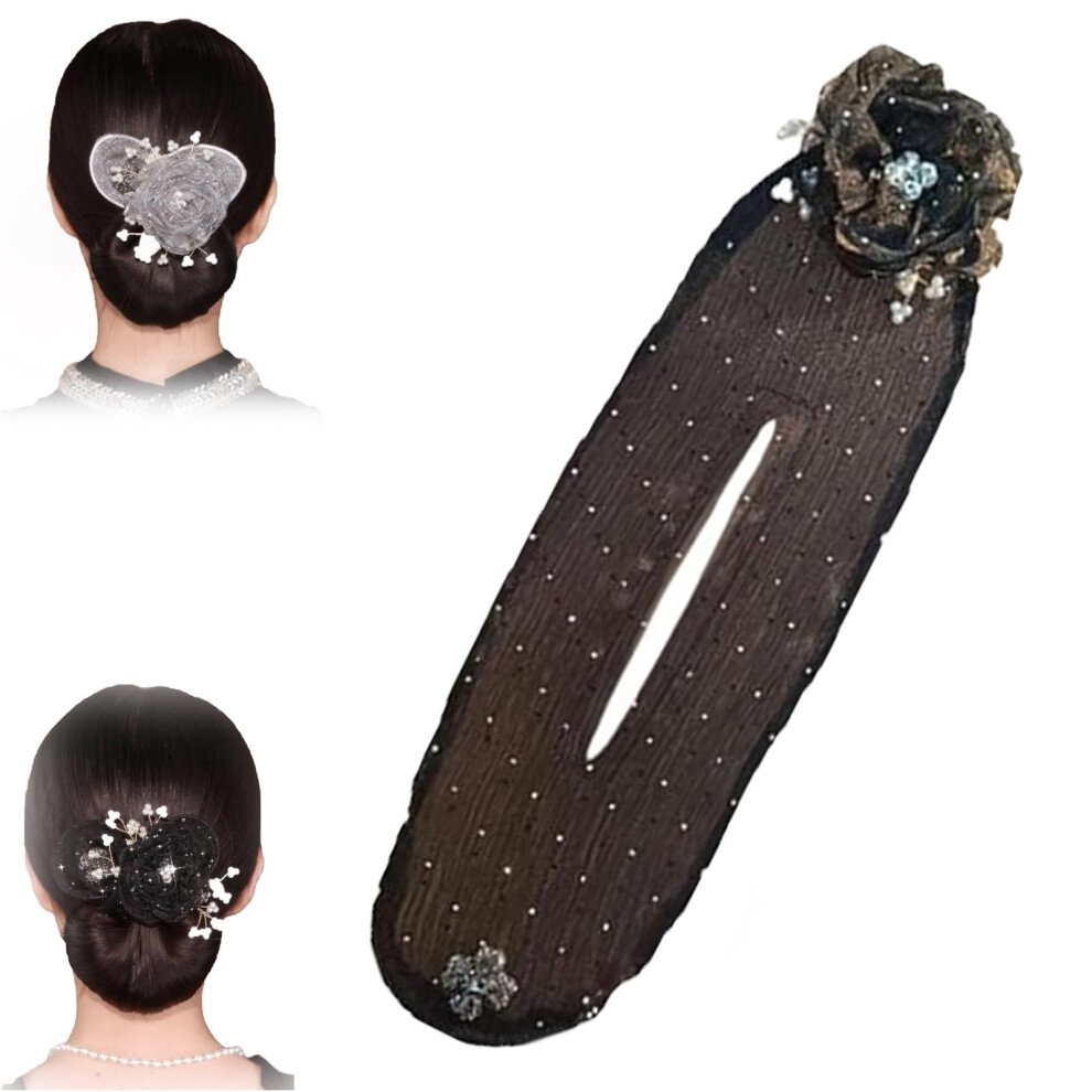 Hair Bun Maker with HandâEmbroidered Flowers, Satin Floral Clip for Long Thick Hair Styling