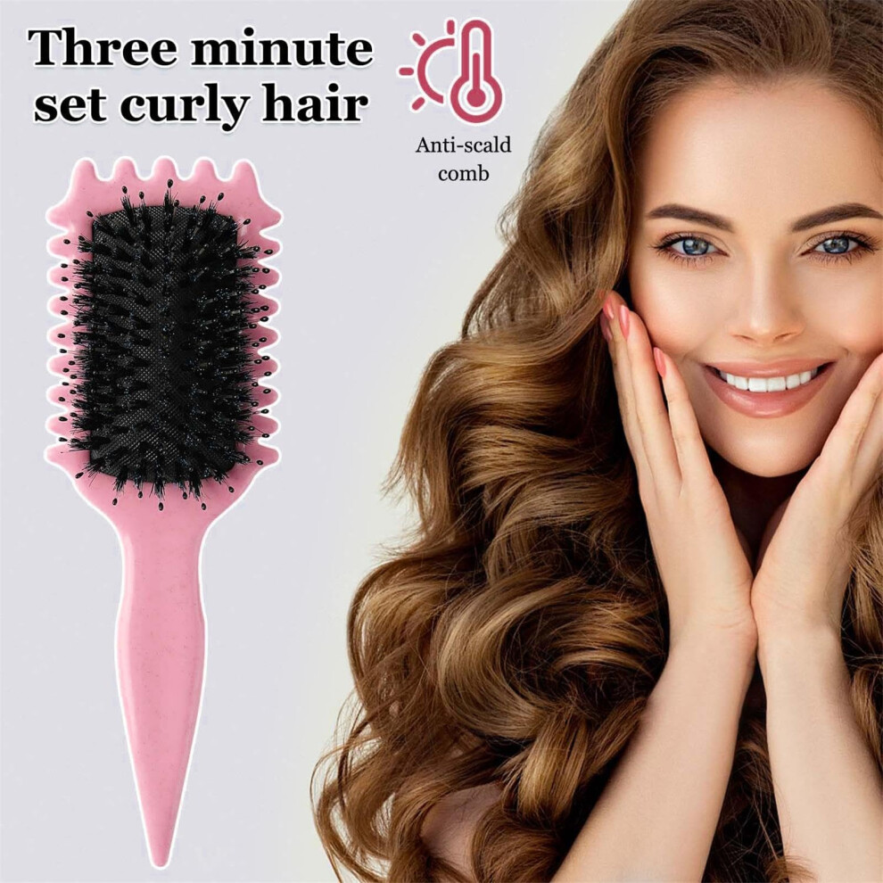 Pink Boar Bristle Hair Brush For Curly Hair With Curl Define Technology, Frizz Control And Shine Boost,