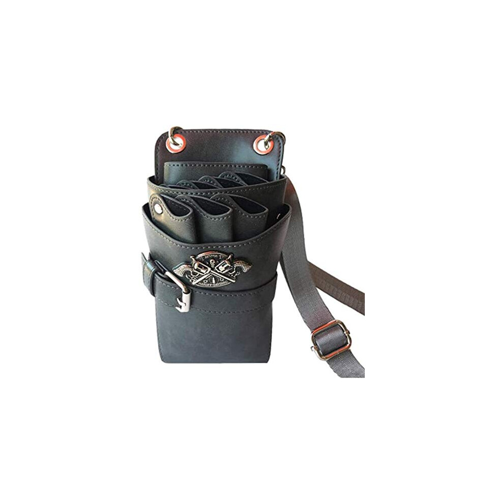 Professional Pu Leather Hairdressing Scissor Holster With Belt, Multipocket Barber Tool Bag, Gray 9044945016819