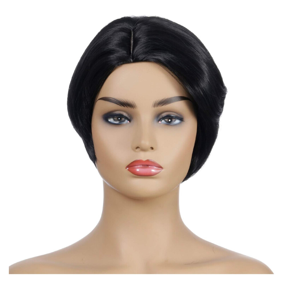 Short Black Synthetic Wig for Women NaturalLooking Breathable Cap Adjustable Fit for Cosplay