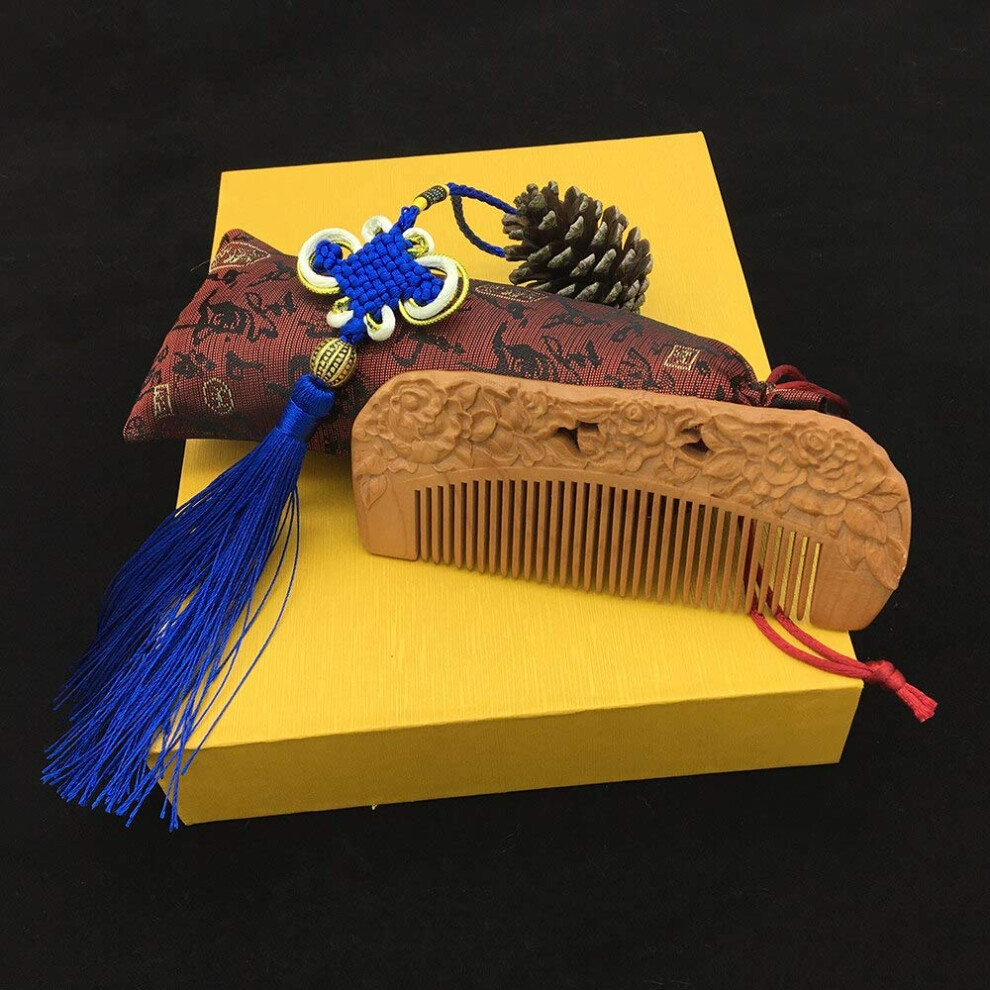 Unisex Peach Wide Tooth Wood Hair Comb With Handle, Antistatic Detangling For Women And Men