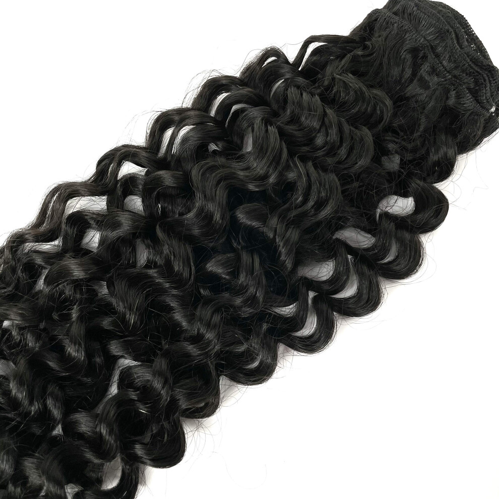Unisex Black Curly Human Hair Extensions 22 Inch 1B Natural Remy Weft Full Volume Tangle Cuticle Alignment