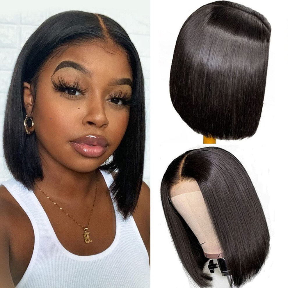 Brazilian Bob Wig Human Hair 10 Inch HD Transparent Lace Closure Pre Plucked Hairline 150% Density