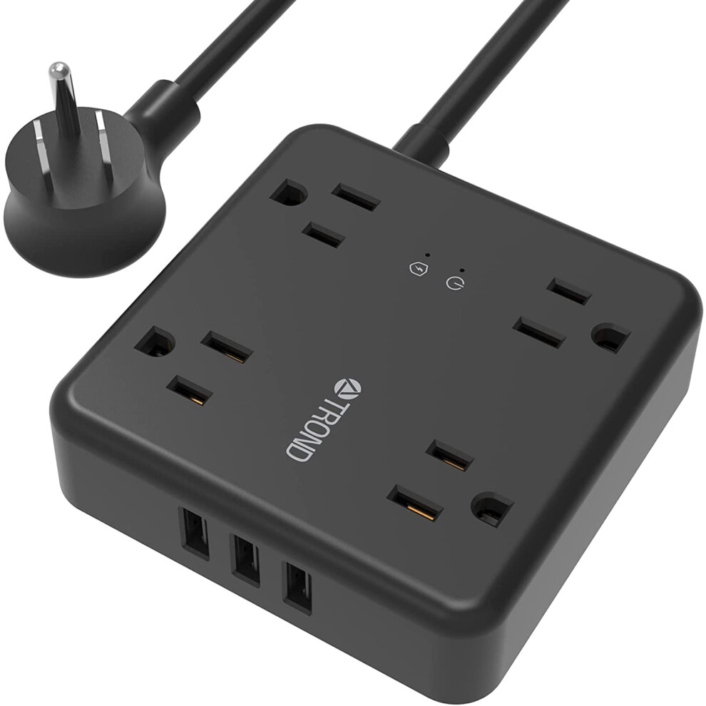 Surge Protector Power Strip Usb - 5Ft Extension Cord With 4 Widely-Spaced Outlets & 3 Usb Charging Ports, Flat 9482828570230
