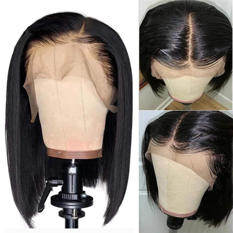 Human Hair Lace Front Wig 10 Inch Straight Bob Brazilian Virgin Remy Hair 13x4 Natural Look