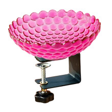 Deck Mounted Bird Bath with Adjustable Clamp, Outdoor Decorative Railing Bowl Bird Feeder, Fuchsia
