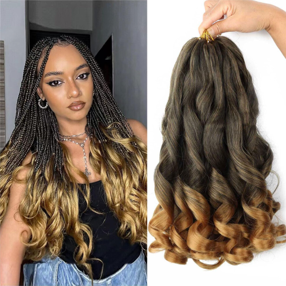 Unisex French Curly Braiding Hair 16 Inch T27 Prestretched Synthetic Extensions 9 Pack Soft Bouncy Curls