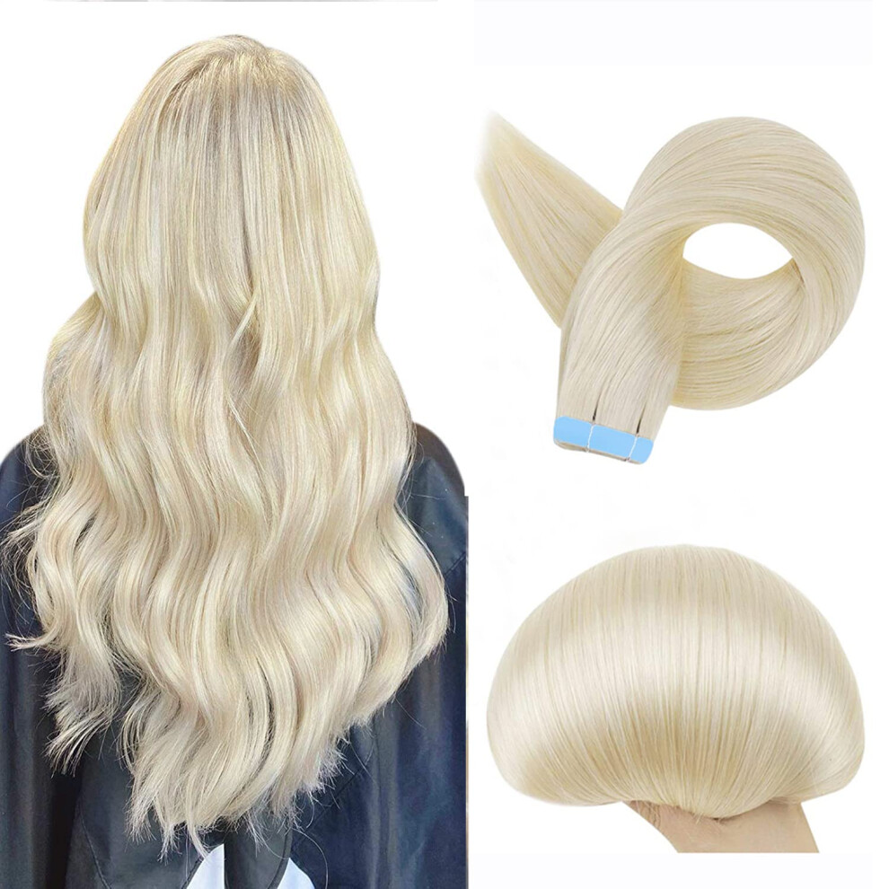 Platinum Blonde Tape in Hair Extensions 20 Inch Human Hair for Short Hair Seamless Skin Weft
