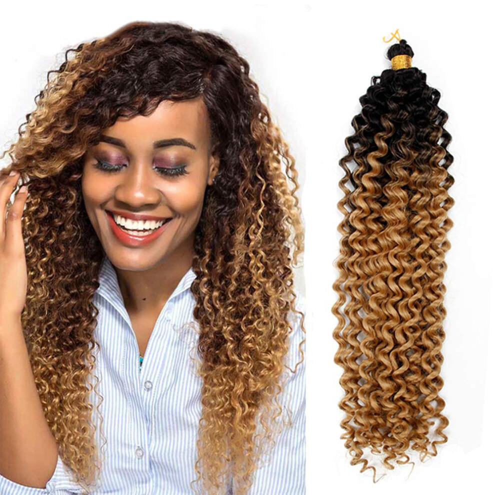 Unisex Synthetic Braiding Hair Extensions 14 Inch Ombre Water Wave Crochet Jumbo Braid 1B/30Hl 4Pcs