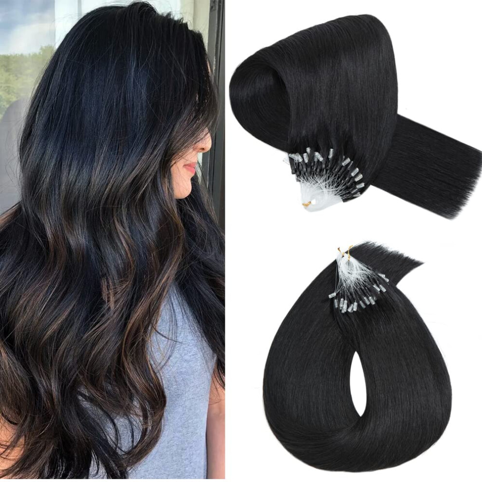 Unisex Black 22 Inch Jet Micro Link Remy Human Hair Extensions Â Invisible Micro Ring, 100% Real Hair, Heat Styling Friendly