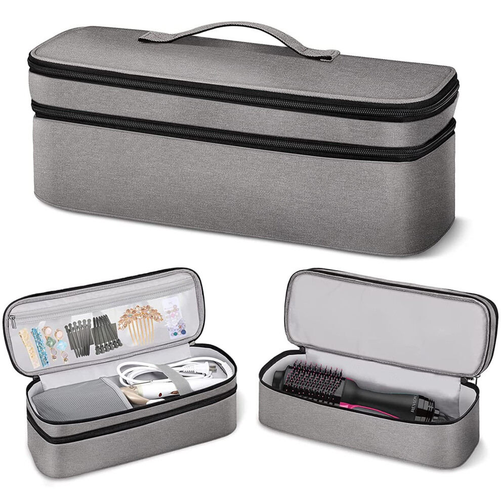 DoubleLayer Organizer Travel Case with WaterResistant Protective Design, Grey for Revlon One Step Hair Dryer Brush