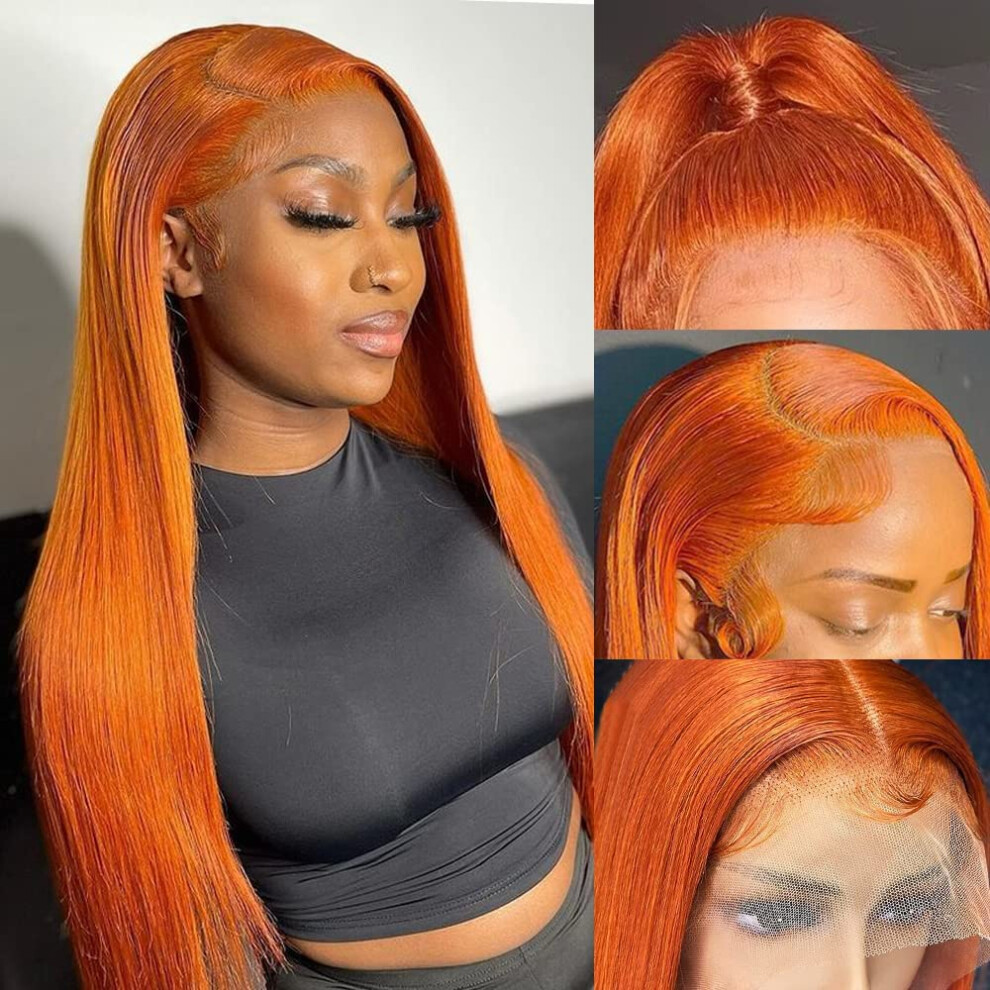 20 Inch Copper Ginger 13x4 Lace Front Human Hair Wig with Natural Hairline and 150% Density