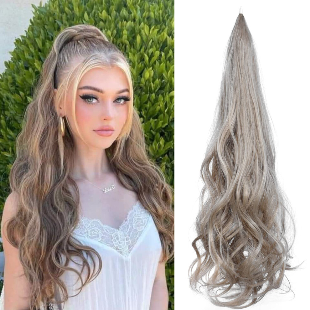 30 Inch Curly Ponytail Extension for Women, Long Wrap Around Synthetic Hairpiece, Dark Blonde