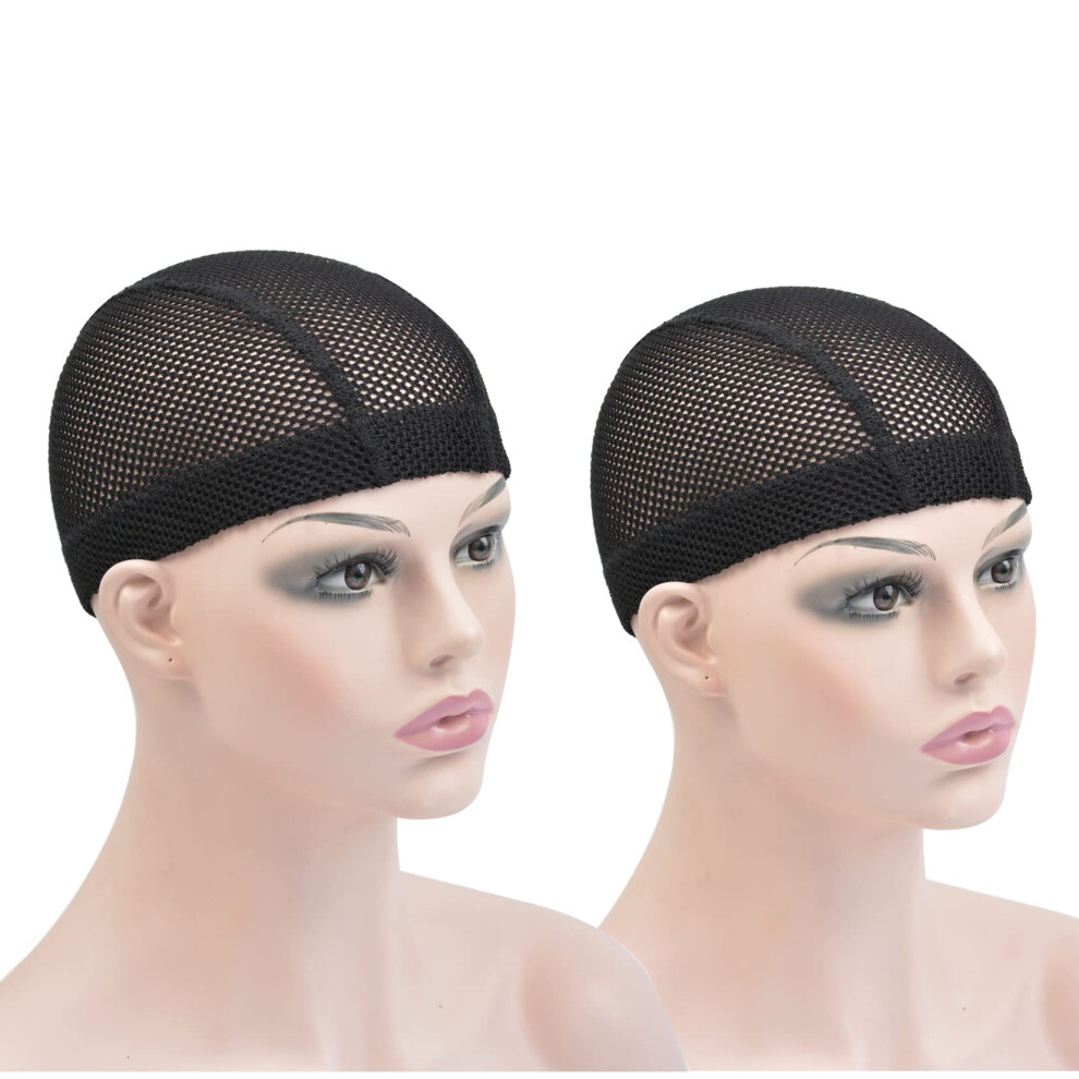 Unisex Black 2 Pcs Mesh Dome Wig Cap Medium Stretchable Breathable Nylon Spandex For Wig Making
