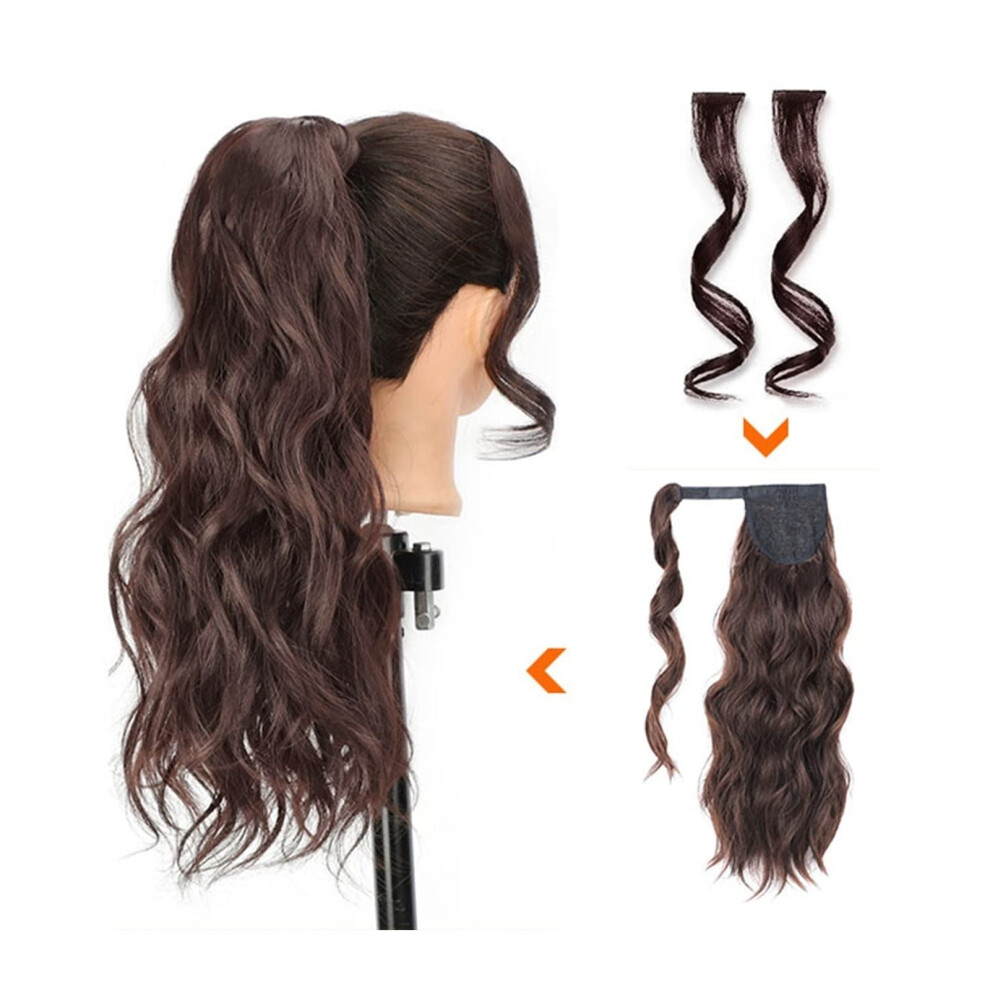 Unisex 20 Inch Long Wavy Ponytail Extension With Faceframing Bangs, Heatresistant Synthetic Hairpiece