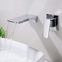 Wall Mounted Waterfall Bathroom Faucet with Hot Cold Mixer Tap, Brushed Gold Black Chrome