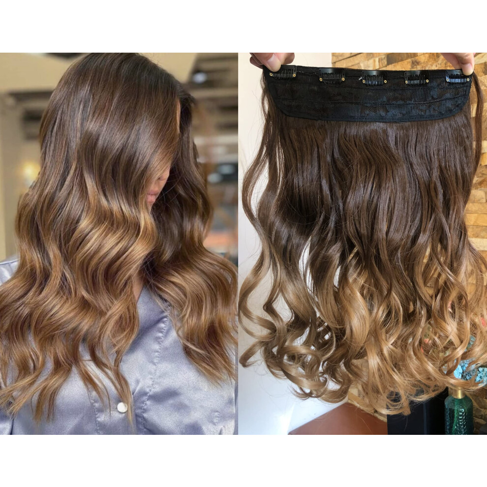 Unisex Brown 17 Inch Blonde Ombre Clip In Hair Extensions One Piece Curly Wavy Hairpiece For Women