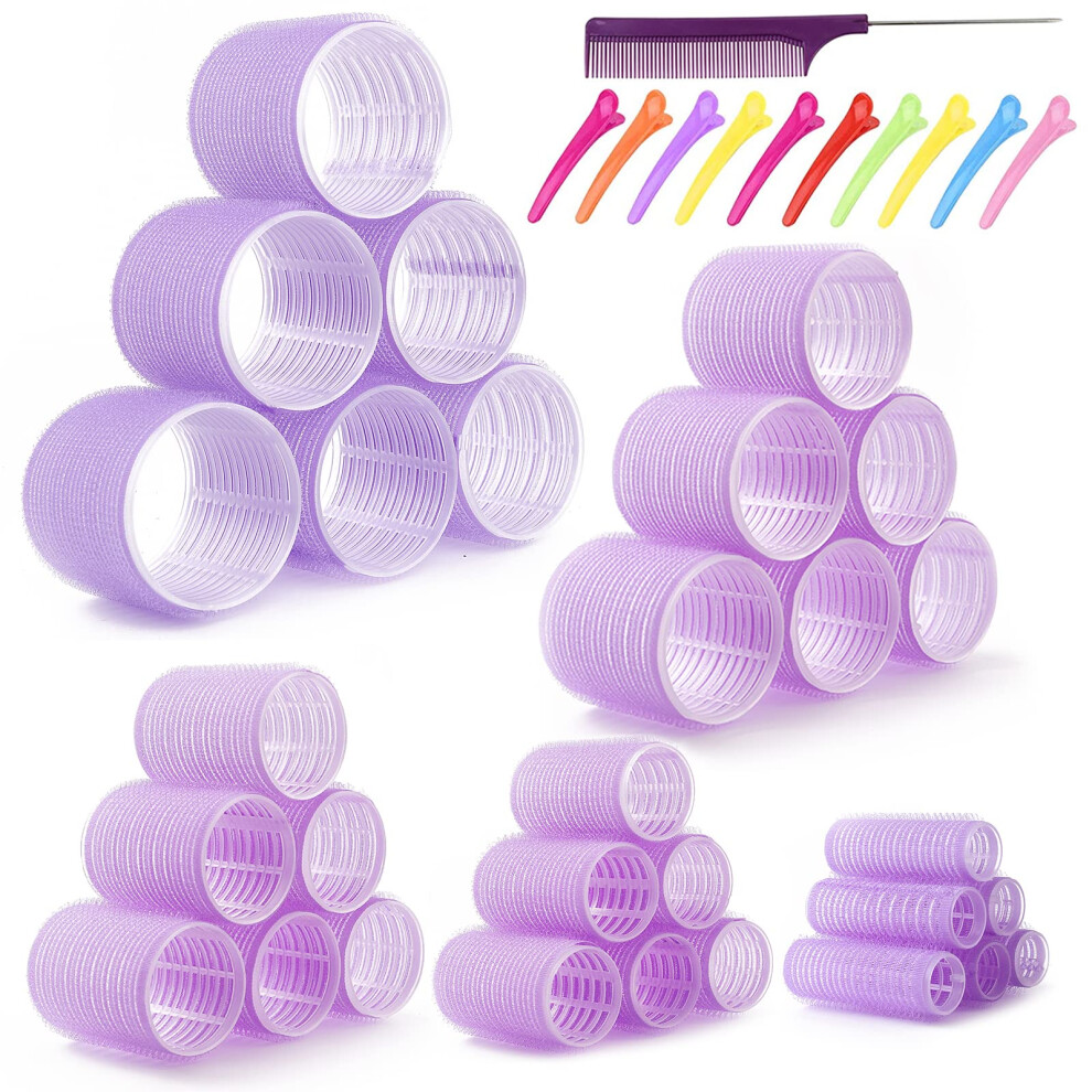 40 Pack Jumbo Hair Rollers for Long Hair, No Heat Self Grip Curlers with Clips and Comb
