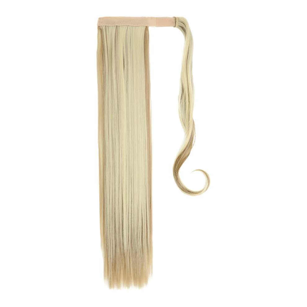 Unisex 24 Inch Clip In Ponytail Extension With Natural Wave, Wrap Around Synthetic Hairpiece For Women Girls, Ash Blonde And Bleach Blonde