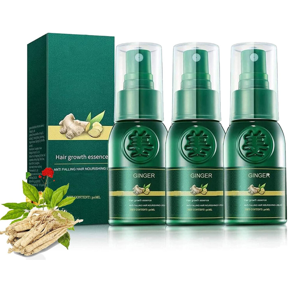 Hair Growth Serum Spray with Ginseng and Ginger for Thicker Hair and Regrowth, 7 Days, 3pcs