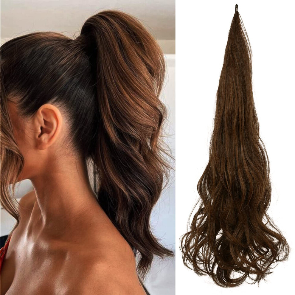 30 Inch Curly Wave Ponytail Extension Synthetic Wrap Around Hairpiece for Women Daily Use
