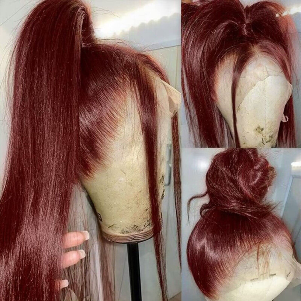 Unisex Red,Brown 13X4 Reddish Brown Human Hair Lace Front Wig 150% Density Straight Auburn Preplucked Hd Lace